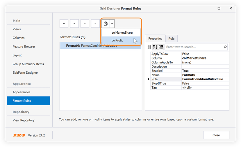 Duplicate Conditional Formatting Rules at Design Time - WinForms Data Grid Control, DevExpress
