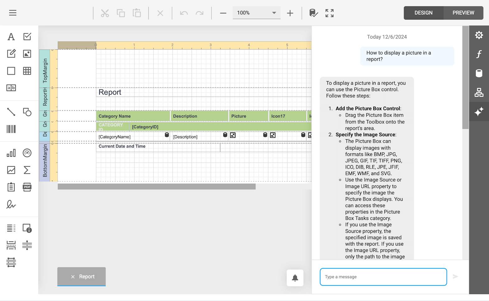 AI Assistant - Web End-User Report Designer, DevExpress