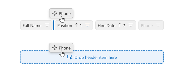 DevExtreme CardView header panel