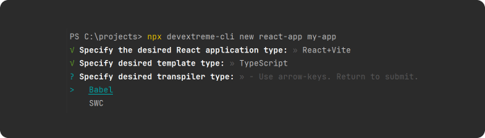 DevExtreme CLI with Vite, allowing to choose transpiler
