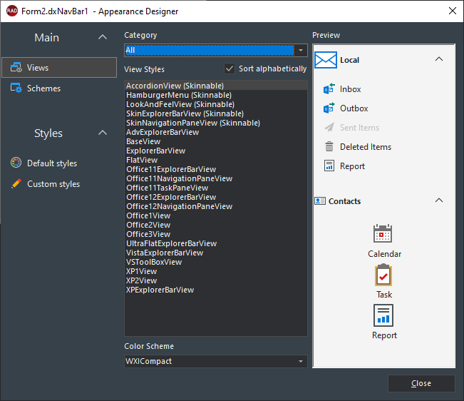 Application-Wide Skin - Navigation Bar Appearance Designer - VCL Components, DevExpress