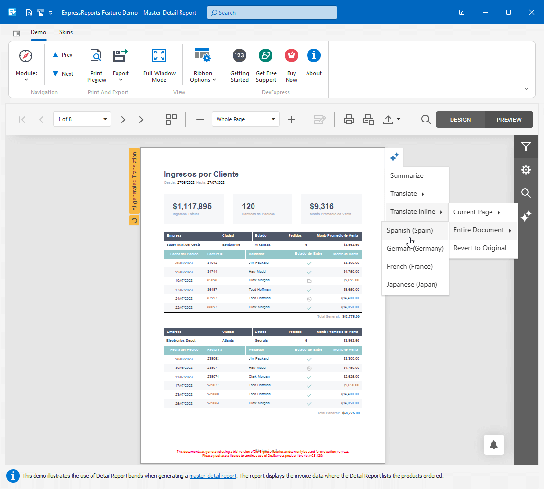 AI-Powered Reports - A Report Preview Example - VCL Components, DevExpress