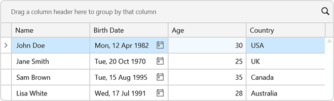 ShowAlways - Per-Column Control of Editor Button Visibility in the WPF Data Grid, DevExpress