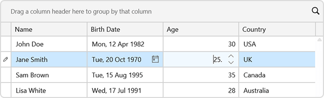 ShowForFocusedRow - Per-Column Control of Editor Button Visibility in the WPF Data Grid, DevExpress