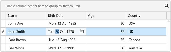 ShowOnlyInEditor - Per-Column Control of Editor Button Visibility in the WPF Data Grid, DevExpress