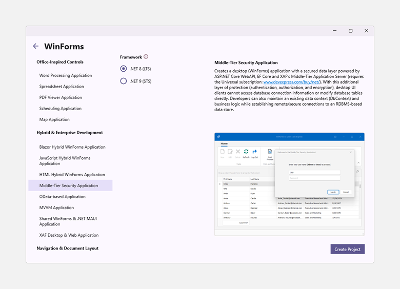 The Middle-Tier item in the Template Kit - XAF for Blazor, DevExpress