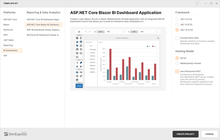 ASP.NET Core Blazor BI Dashboard Application Template, DevExpress