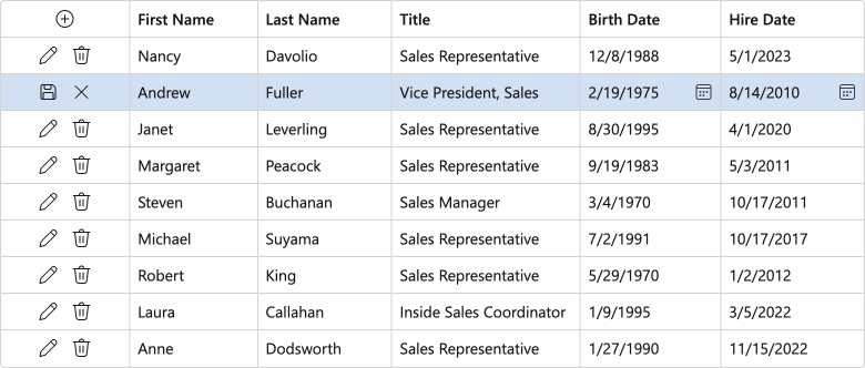 Blazor Grid & TreeList — Command Column Icons