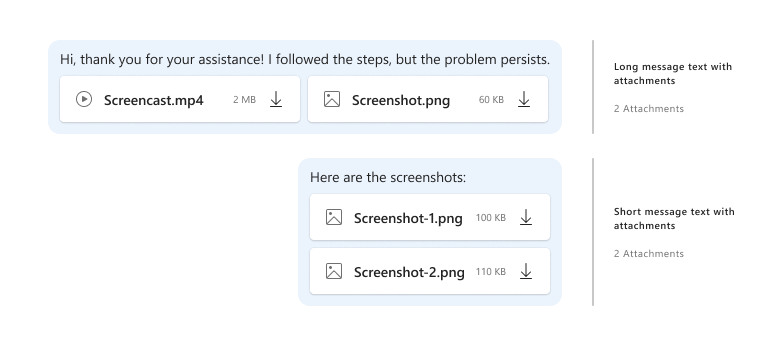 DevExtreme Chat message bubbles that contain attached files