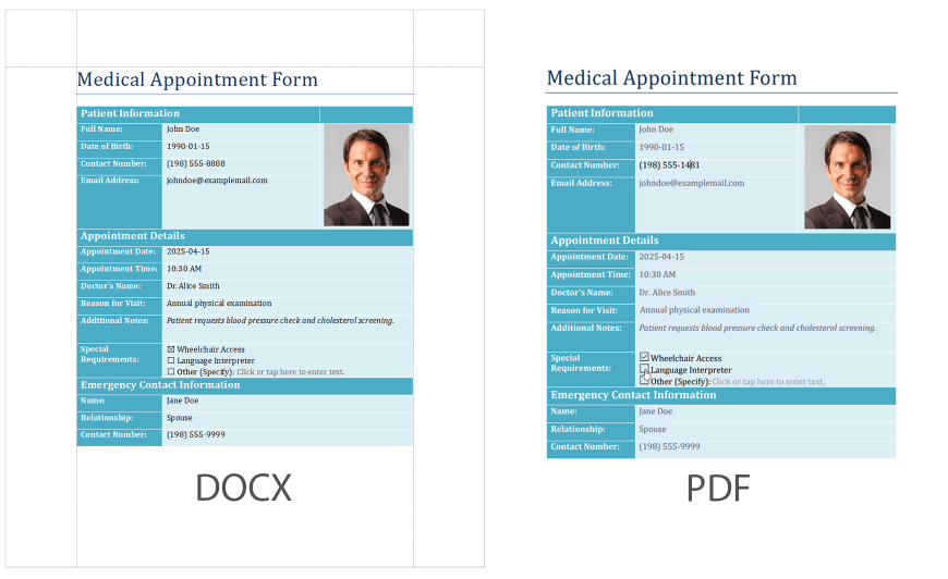 PDF Export - Convert Word Content Controls to PDF AcroForm Fields - WinForms Rich Text Edit, DevExpress
